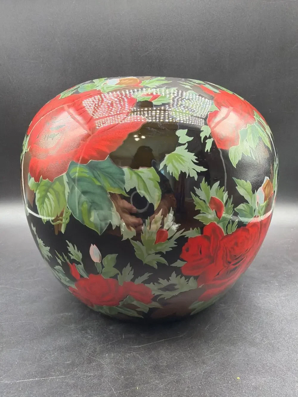 Vintage 1985 Mique Sweden 8” Glass Rose Bowl Floral Cachepot Internal Design